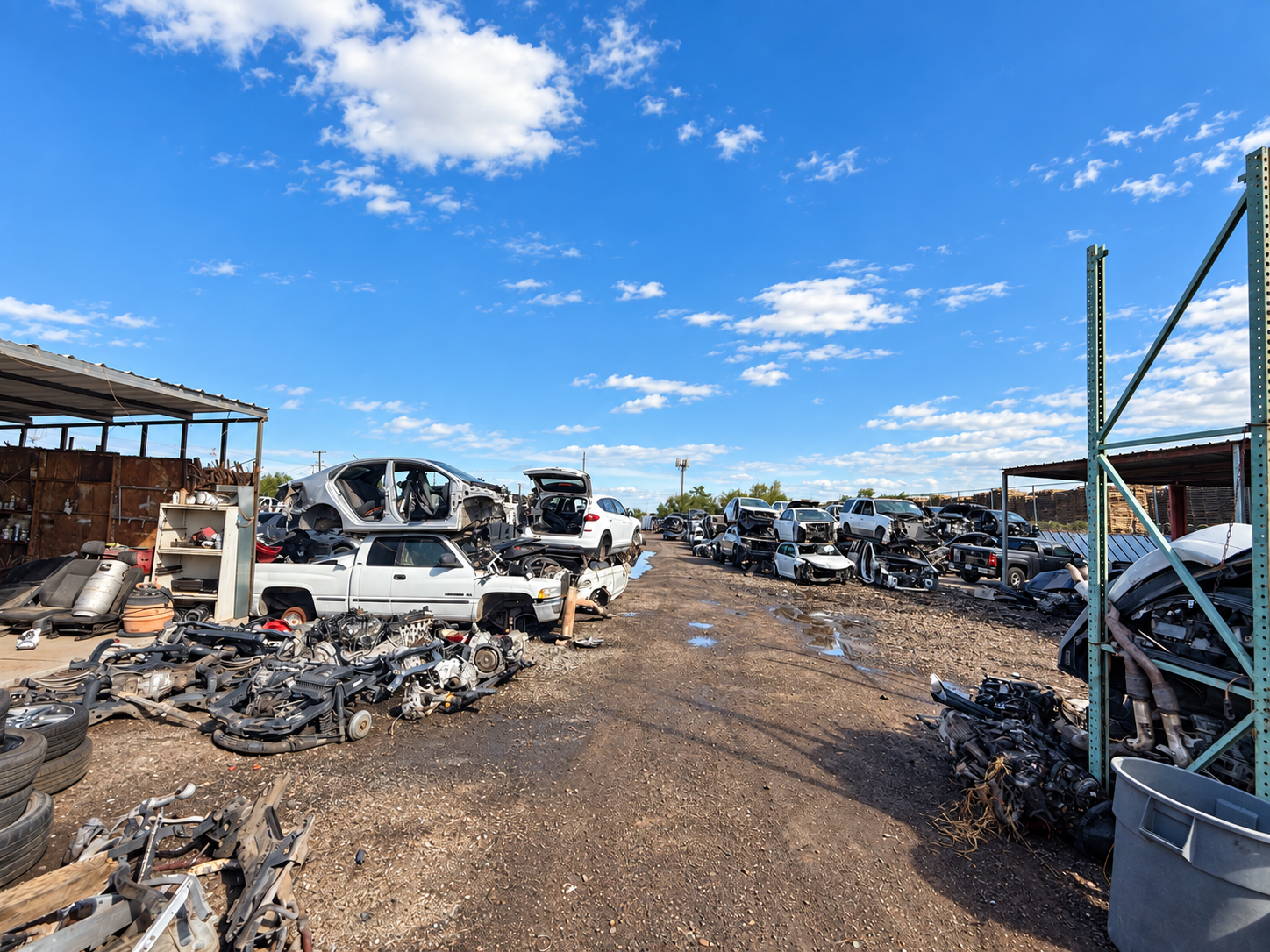 AI-enhanced wide view of the real Jordan Auto Wrecking salvage yard